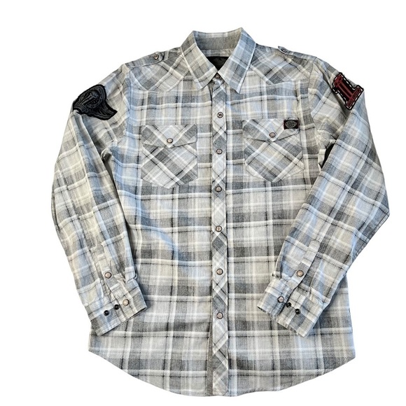 Harley-Davidson Other - HARLEY DAVIDSON Long Sleeve Pearl Snap Button-down Plaid Men's Shirt Size M